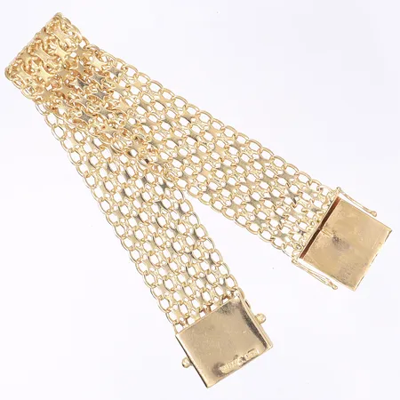 Armband X-länk, 18cm, bredd 19cm, svenska stämplar, bruksslitage, ett brott på länk, 18K Vikt: 31,3 g