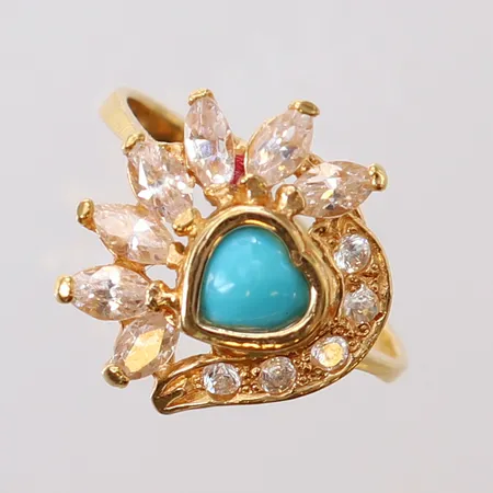 Ring med turkos samt vita stenar, stl: 18, bredd 2-16mm, 21K.  Vikt: 3,6 g