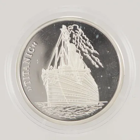 Medalj, Conquest of the Worlds oceans Titanic, Ø30mm, plastetui, 999/1000 silver, 8,6g.