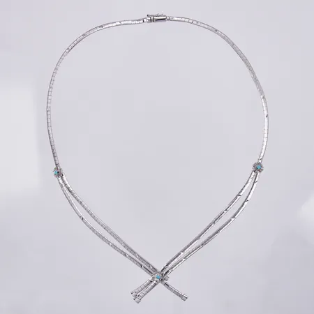 Collier med blå stenar, längd: ca 48cm, bredd: ca 3-30mm, 835/1000, silver Vikt: 25,2 g