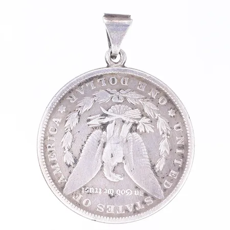 Hänge, mynt 1 dollar 1884, "Morgan dollar", Ø38mm, slitage, silver 900/1000 Vikt: 26,9 g
