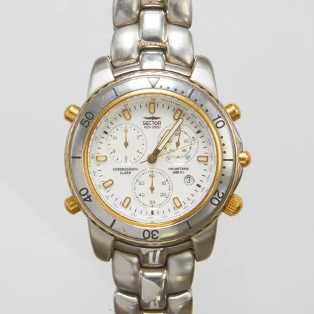 Herrur, Sector, stål, Ø39mm, quartz (behov av batteribyte), chronograph, datum, ref.ADV 5500, serienr: 1853936017, stållänk, viklås, ej funktionstestad, repigt glas, glasring samt länk, inga tillbehör