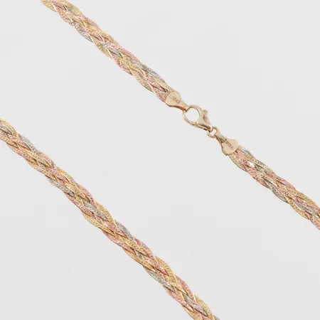 Collier, längd ca 42 cm, bredd 6 mm, 14k. Vikt: 13,5 g