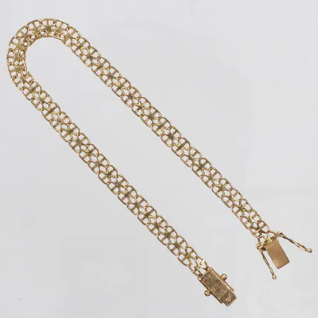 Armband, X-länk med stav, längd 19cm, bredd 5,2mm, Linde Guld, 18K  Vikt: 6,7 g
