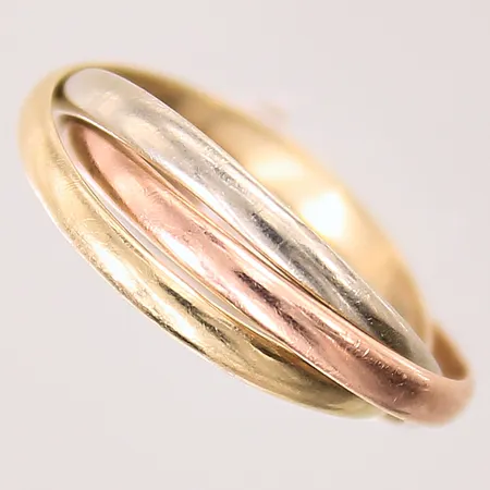 Ring, trefärgad, stl 16, bredd 5mm, 14K  Vikt: 2,7 g
