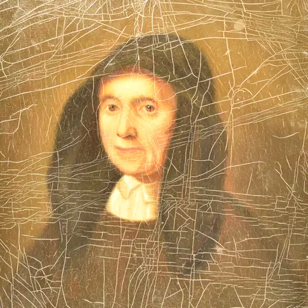 Tavla, troligen oljetryck på kartong, kraftiga krackeleringar, yttermått stl 20½ x 23½ cm, förgylld träram med slitage/skador.