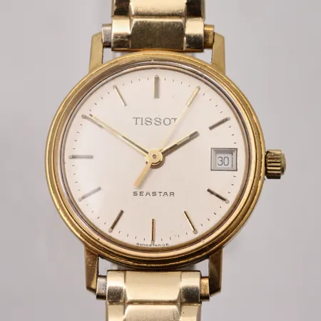 Damur Tissot Seastar, Ø22mm, 18K guld, datum, qvartz, gravyr: För nit och redlighet i rikets tjänst, flexband i metall.
