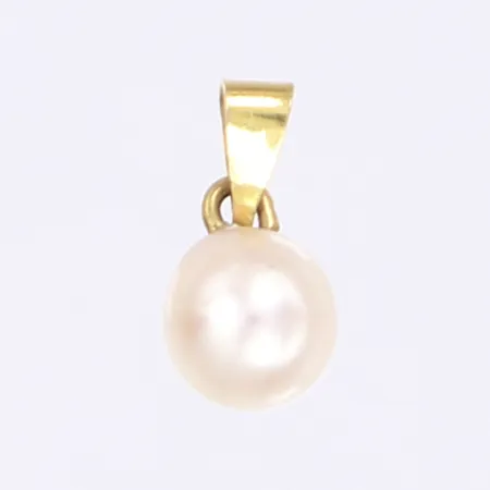 Hänge med pärla, längd inkl ögla 10mm, bredd 6mm, 18K, Bruttovikt: 0,5g Vikt: 0,5 g