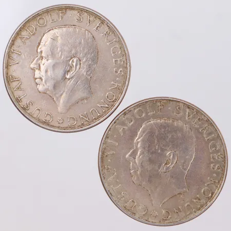 2 Mynt, 10kr, Gustaf VI Adolf, Sveriges Konung, Plikten framför allt 1882 1972, Ø32mm, silver 830/1000 Vikt: 36,2 g