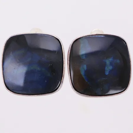 Örhängen med mörkblå färgskiftande stenar, 20x20mm, clips, silver 925/1000 Vikt: 12,6 g