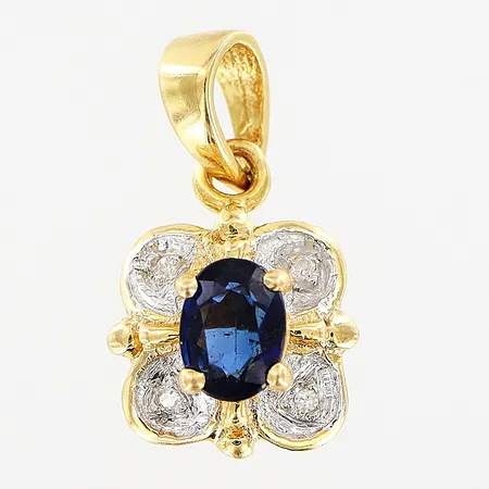 Hänge, syntetiska safirer och diamanter 4 x ca 0,005ct, 8,5x16mm, 18K Vikt: 1,4 g