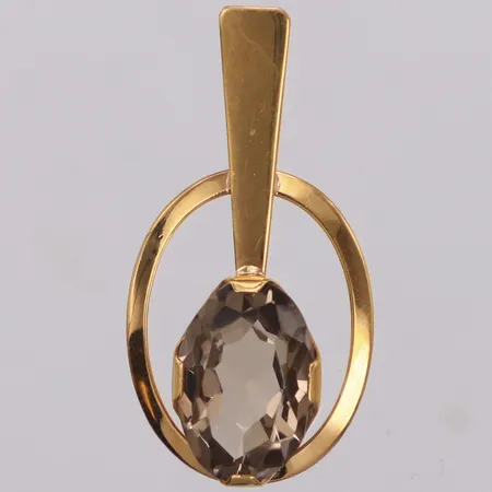 Hänge med brun sten, troligen rökkvarts, längd 28,8mm, bredd 14,8mm, 18K Vikt: 1,8 g