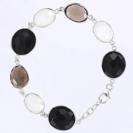 Armband med kvarts, 18,5-20cm, bredd 15mm, silver 925/1000 Vikt: 12,6 g