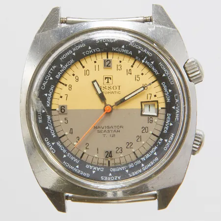 Herrur Tissot T12 Navigator Seastar, stål, automatisk, 42x50mm, refnr 44566-2, cal. 788, datum, 24-timmars visning, repig samt spricka på glas, repig boett, mindre slitage på urtavla, inga tillbehör.