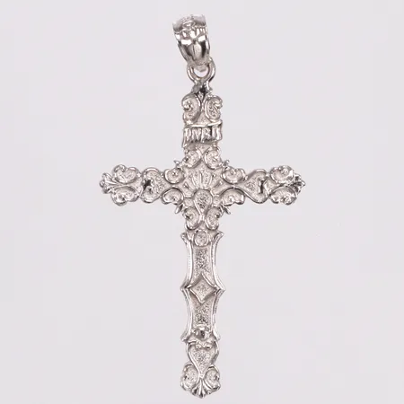 Hänge, kors, mönstrad, 40mm, vitguld, 14K  Vikt: 1,8 g