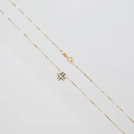 Kedja, Venezia, längd: 40,1cm, bredd: 0,5mm, hänge, kors med vita stenar, 8,2x8,2mm, ej avtagbart, 14K Vikt: 1,6 g