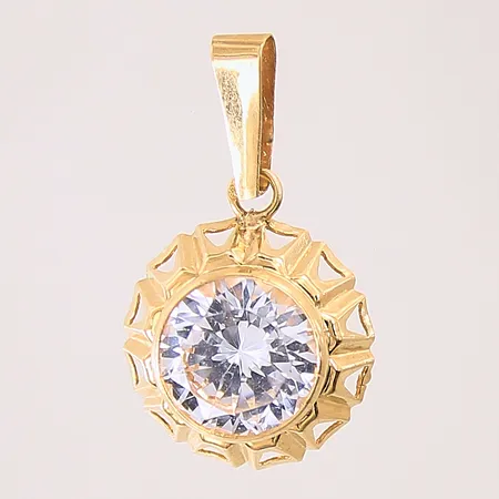 Hänge med vit sten, ca Ø15mm, ögla med bucklor. 18K Vikt: 1,9 g