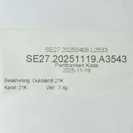 Guldskrot 21K  Vikt: 3,4 g