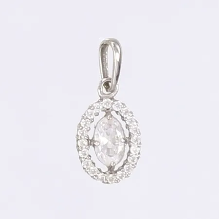 Hänge med vita stenar, 15x6mm, vitguld 18K Vikt: 0,4 g