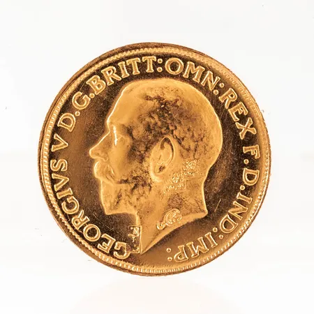 Mynt, GEORGIVS V D.G. BRITT: OMN: REX F. D. IND: IMP: 1927, Ø 22mm, 21K. Vikt: 8,0g Vikt: 8 g