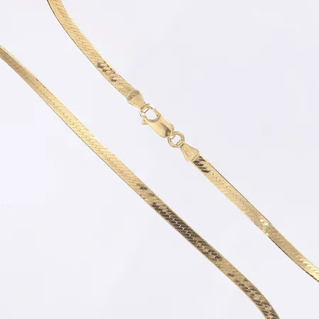 Halskedja pansarlänk, längd 42cm, bredd 3mm, bucklor på länk, 18K Vikt: 8,5 g