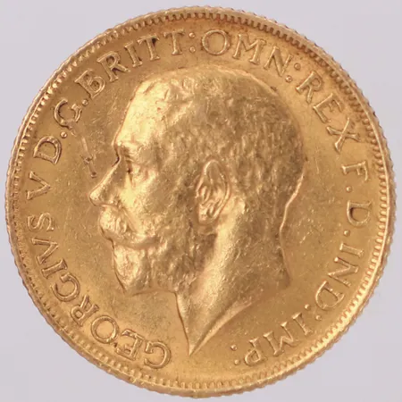 Mynt, Sovereign, år 1913, George V, Ø22mm, 22K  Vikt: 8 g