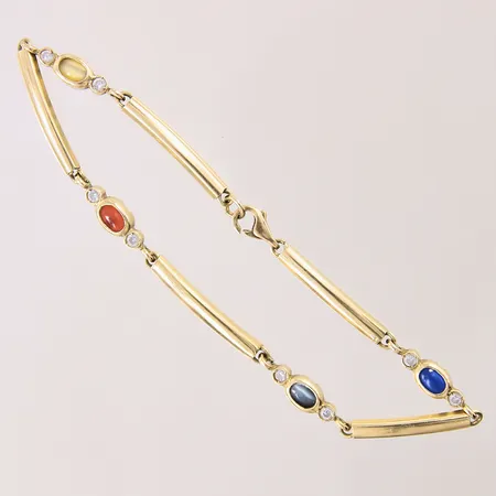 Armband med färgstenar, längd 20cm, bredd 3mm, mindre bucklor samt repor, 14K Vikt: 6,6 g