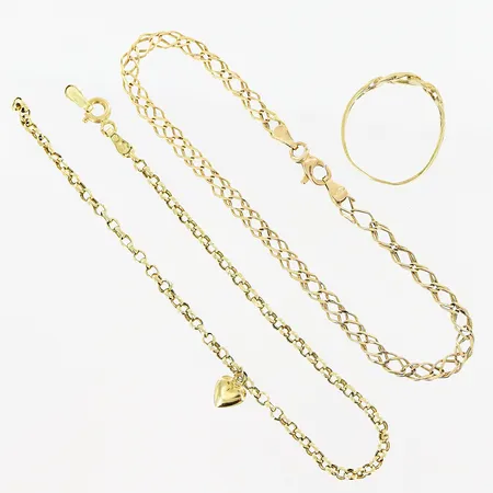 2 armband, 1 ring, defekter, 18K   Vikt: 5,3 g