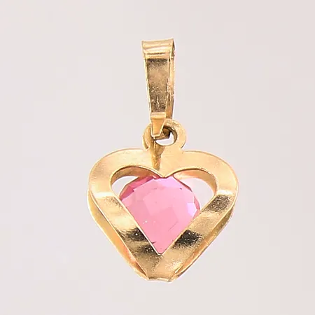 Hänge hjärta med rosa sten, längd: 13mm, bredd: 1,9-9mm, bucklig ögla, 18K  Vikt: 0,5 g