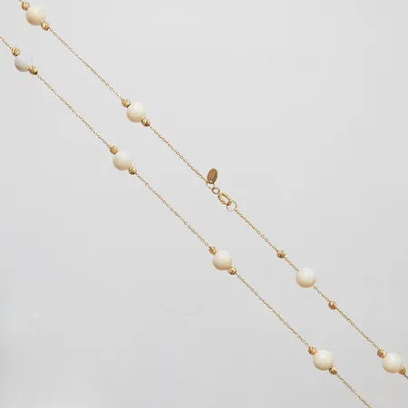 Collier, längd: 50cm, bredd: 0,8-6,3mm, skadade imitationspärlor, 18K, bruttovikt 5,8g Vikt: 5,8 g