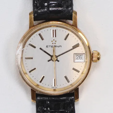 Damur Eterna Ø22mm 18K, quartz (går ej), gravyr, med läderband, guld i boetten bruttovikt 13g med  etui