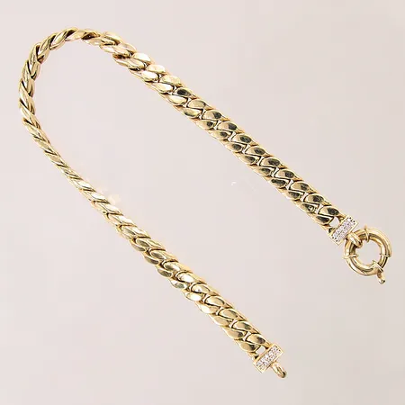 Armband manglad Pansar med vita stenar, längd 19cm, bredd 5mm, 14K  Vikt: 7,7 g