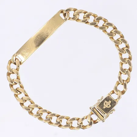 Armband med namnbricka, Pansar, Balestra, längd 18cm, bredd 5mm, svag gravyr, 18K Vikt: 24,8 g