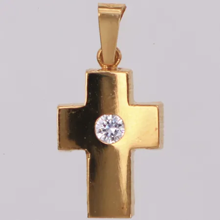 Hänge kors med vit sten, längd 20mm, bredd 9,8mm, 18K  Vikt: 1,1 g