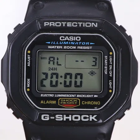 Herrur Casio G-Shock, stål/gummi, quartz, 43mm, ref: DW-5600E, mineralglas, kronograf, multifunktion, bruksskick, inga tillbehör