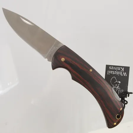 Kniv, Whitetail Knives, längd i utfällt läge: 20,5cm, bladets längd: 9,5cm, trähandtag, tillhörande box.