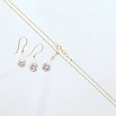 Set, Kedja Singapore med hänge vit sten,längd 41cm  ett par örhängen vita stenar, 2cm, 18k Vikt: 3,5 g