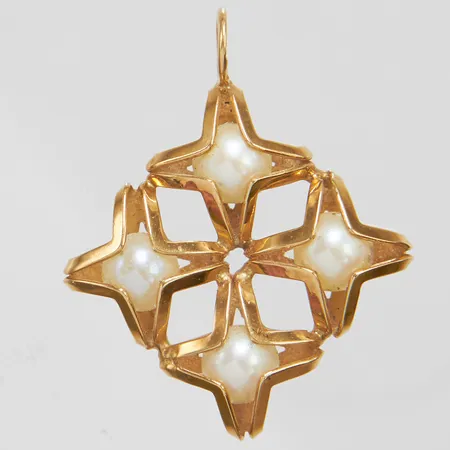 Hänge med odlade saltvattenpärlor, 29,8x24,2mm, svenska stämplar, 18K Vikt: 3,1 g