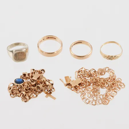 Diverse smycken med defekter och gravyrer, 18k. Vikt: 38,4 g