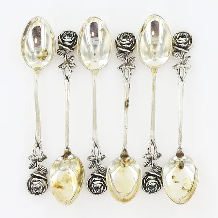 6 moccaskedar 92mm, rosmodell, svensk importstämpel, silver 830/1000. Vikt: 32,3 g