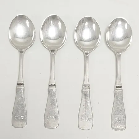 4 Teskedar, modell: Uppsala, längd: 120mm, MGAB, Lidköping, 1965, monogramgravyr, repiga, silver, 830/1000 Vikt: 59,6 g