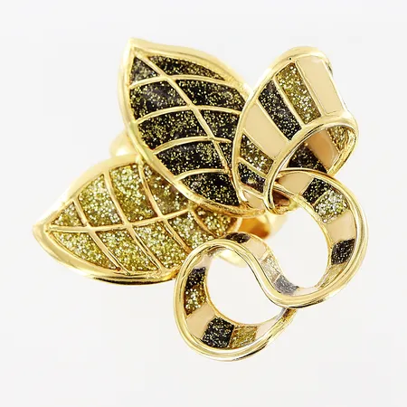 Ring, emalj, stl 18, bredd 2,5-34mm, något skev skena, 18K Vikt: 9,3 g