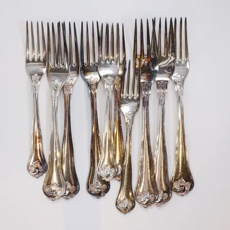 6st Bordsgafflar 4st Matgafflar modell Sachsisk silver 830/1000 Vikt: 392,3 g