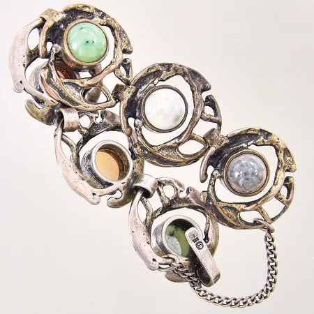 Armband med färgstenar, längd ca 19cm, bredd 30,5mm, säkerhetskedja, silver 835/1000 Vikt: 84,3 g