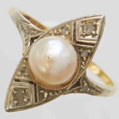 Ring med mabépärla samt rosenstenar, Ø16½, bredd: 1,1-18mm, 18K Vikt: 2,2 g