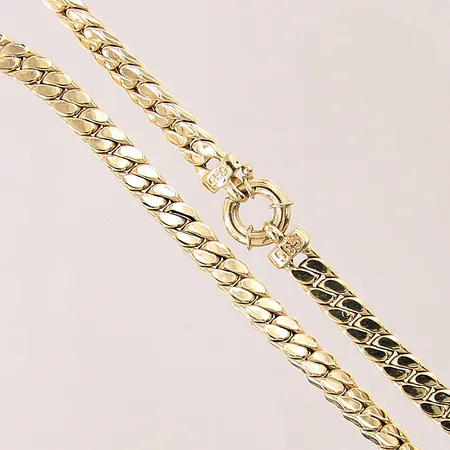 Kedja manglad Pansar med vita stenar, längd 45cm, bredd 5,5mm, 14K  Vikt: 16,4 g