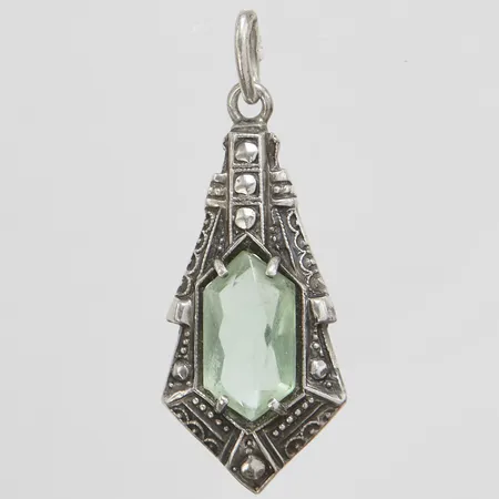 Hänge med grönt glas, 36x14mm, silver, 935/1000 Vikt: 2,6 g