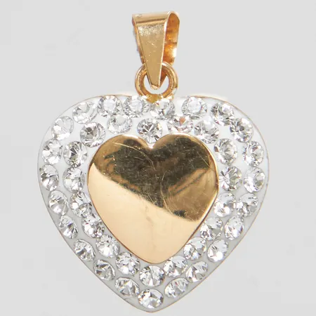 Hänge, hjärta, 17x12,4mm, vita stenar, 18K Vikt: 0,9 g