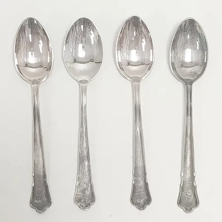 4 Kaffeskedar, modell: Chippendale, längd: 120mm, silver, 830/1000 Vikt: 58,7 g