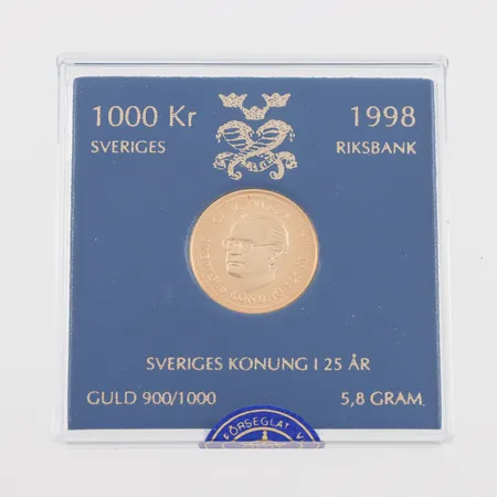 Guldmynt 1000 kronor, 5.8 gram. Vikt: 5,8 g